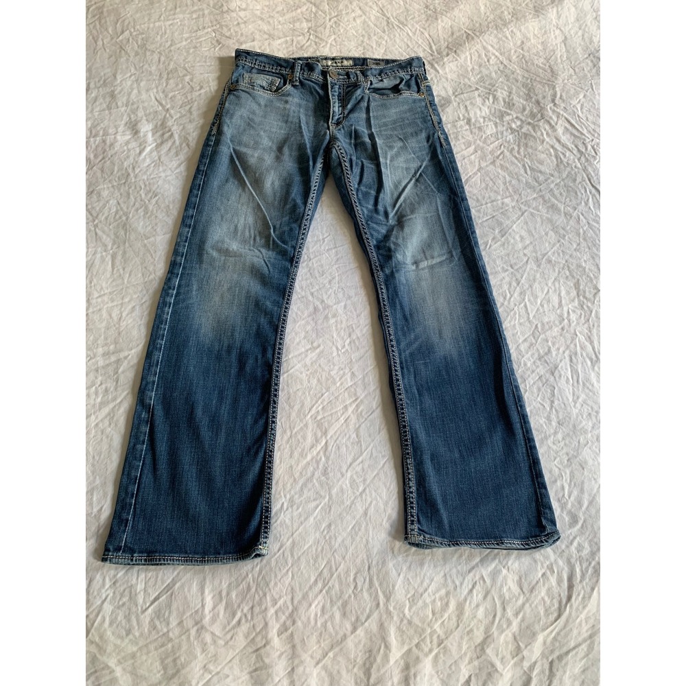 BKE Jake Mens 29x28 Short Jeans Bootcut Blue Denim Thick Stitch Western Stretch